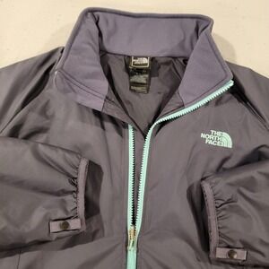 North Face Jacket Womens Large Gray Turquoise‎ Full Zip Pockets Outdoors